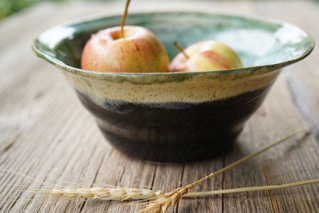 Ramenschale handgetöpfert -  Kaktusgrün schwarz  - Unikat